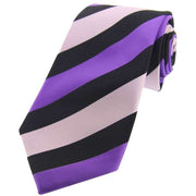 David Van Hagen Striped Polyester Tie - Purple/Pink/Black