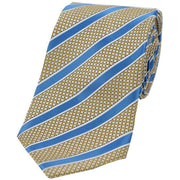 David Van Hagen Striped Polyester Tie - Sky Blue/Beige
