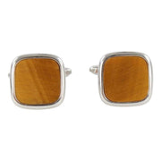 David Van Hagen Tiger Eye Square Cufflinks - Silver/Brown
