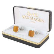 David Van Hagen Tiger Eye Square Cufflinks - Silver/Brown
