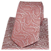 David Van Hagen Tonal Paisley Silk Tie and Pocket Square Set - Fuchsia Pink