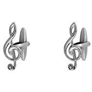 David Van Hagen Treble Clef Musical Note Crystal Cufflinks - Silver