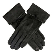 Dents Embroidered Touchscreen Faux Suede Gloves - Black