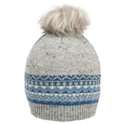Dents Fair Isle Wool Blend Knitted Pom Pom Hat - Dove Grey