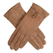 Dents Houndstooth Print Touchscreen Faux Suede Gloves - Sand Beige