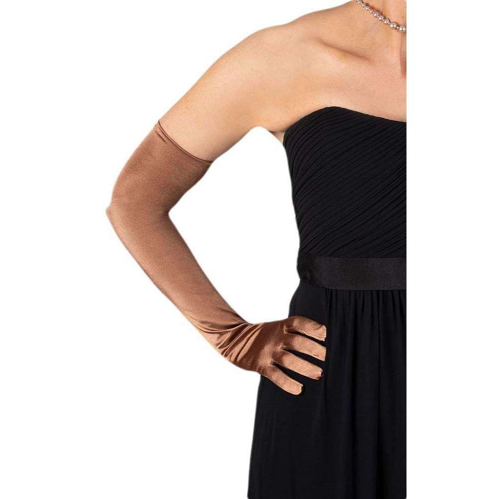 Bronze Dents Womens Long Satin Shoulder Length Evening Gloves