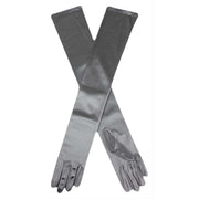 Dents Long Satin Shoulder Length Evening Gloves - Pewter Grey