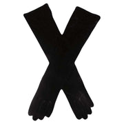 Dents Long Velvet Shoulder Length Evening Gloves - Black