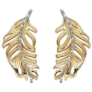 Elements Gold Feather Earrings - Gold/White Gold