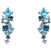 Elements Gold Scattered Long Diamond Earrings - Blue/Silver
