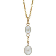 Elements Gold Tier Drop Freshwater Pearl Pendant - Yellow Gold