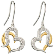 Elements Silver CZ Organic Heart Drop Earrings - Silver/Gold
