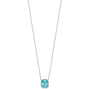 Elements Silver Elonged Octagon Aquamarine Crystal Necklace - Silver/Blue