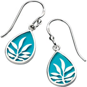 Elements Silver Enamel Leaf Hook Earrings - Silver/Turquoise