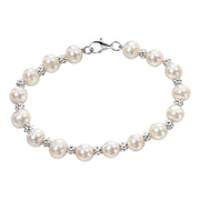 Elements Silver Freshwater Pearl Textured Bracelet - Silver/White
