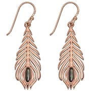 Elements Silver Peacock Feather Earrings - Rose Gold
