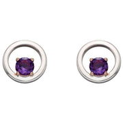Elements Silver Round Amethyst Earrings - Silver/Purple