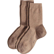 Esprit Basic Fine Knit Mid-Calf 2 Pack Socks - Nutmeg Brown