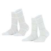 Esprit Fine Stripe 2 Pack Socks - Raw White