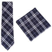 Knightsbridge Neckwear Check Cotton Tie and Pocket Square Set - Navy/White