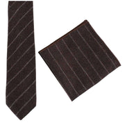 Knightsbridge Neckwear Diagonal Stripe Tie and Pocket Square Set - Brown/White