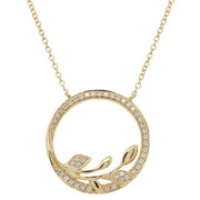 Mark Milton Leaf Circle Necklace - Yellow Gold/Clear
