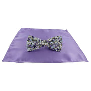 Michelsons of London Contast Floral Bow Tie and Plain Pocket Square Set - Lilac