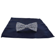 Michelsons of London Contast Floral Bow Tie and Plain Pocket Square Set - Navy