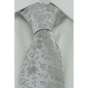 Michelsons of London Delicate Floral Wedding Tie and Pocket Square Set - Silver
