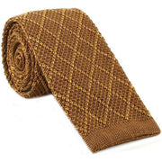 Michelsons of London Diamond Silk Knitted Skinny Tie - Brown/Gold