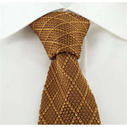 Michelsons of London Diamond Silk Knitted Skinny Tie - Brown/Gold