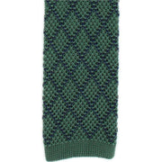 Michelsons of London Diamond Silk Knitted Skinny Tie - Green/Navy
