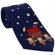 Michelsons of London Father Christmas Chimney Scene Polyester Tie - Navy/Red