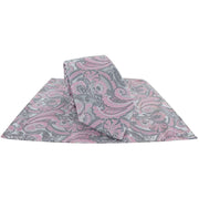 Michelsons of London Ornamental Paisley Polyester Tie and Pocket Square Set - Silver/Pink