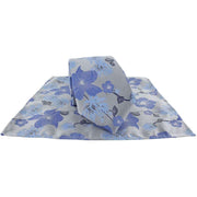 Michelsons of London Oversized Floral Polyester Tie and Pocket Square Set - Blue