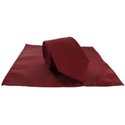 Michelsons of London Plain Polyester Pocket Square and Tie Set - Dark Red