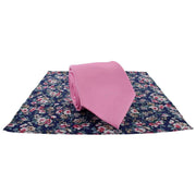 Michelsons of London Plain Tie and Contrast Floral Pocket Square Set - Pink