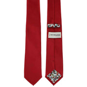 Michelsons of London Plain Tie and Contrast Floral Pocket Square Set - Red