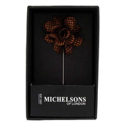Michelsons of London Puppy Tooth Flower Lapel Pin - Orange/Black