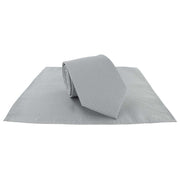 Michelsons of London Semi Plain Tie and Pocket Square Set - Silver