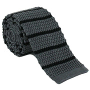 Michelsons of London Silk Knitted Striped Skinny Tie - Charcoal/Black