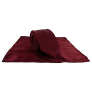 Michelsons of London Slim Satin Polyester Pocket Square and Tie Set - Dark Red
