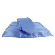 Michelsons of London Slim Satin Polyester Pocket Square and Tie Set - Ice Blue