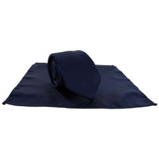 Michelsons of London Slim Satin Polyester Pocket Square and Tie Set - Navy