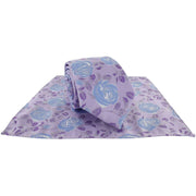 Michelsons of London Textured Rose Floral Polyester Tie and Pocket Square Set - Lilac/Blue
