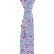 Michelsons of London Textured Rose Floral Polyester Tie and Pocket Square Set - Lilac/Blue