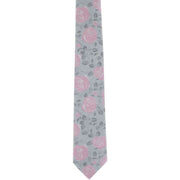 Michelsons of London Textured Rose Floral Polyester Tie and Pocket Square Set - Silver/Pink