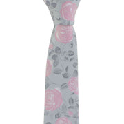 Michelsons of London Textured Rose Floral Polyester Tie and Pocket Square Set - Silver/Pink