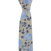 Michelsons of London Textured Rose Floral Polyester Tie and Pocket Square Set - Taupe/Blue