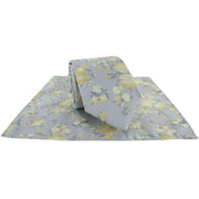 Michelsons of London Textured Springtime Floral Polyester Tie and Pocket Square Set - Silver/Yellow